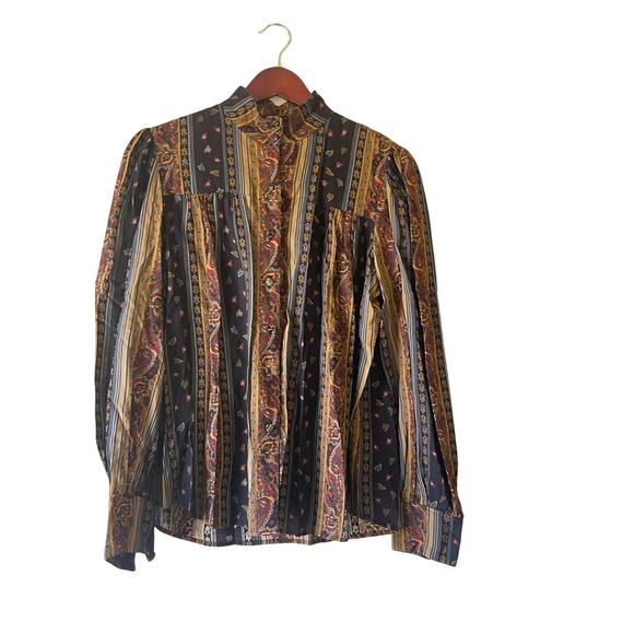 Vintage Tops - Vintage 70s/80s Boho Paisley Stripe peasant Blouse – Size 12